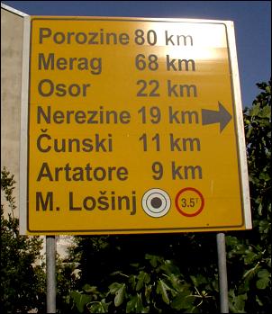 Entfernungsangaben zwischen Porozina, Cres, Marag, Osor, Nerezine und Mali Losinj